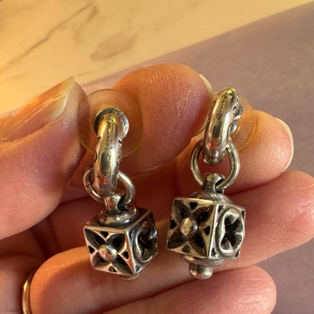 Brighton Silver Filigree Cube Drop Earrings